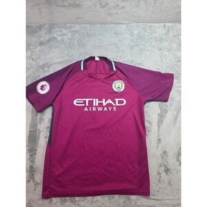 Manchester City Youth Jersey #7 Maroon Purple Etihad Airways Soccer Shirt Size M